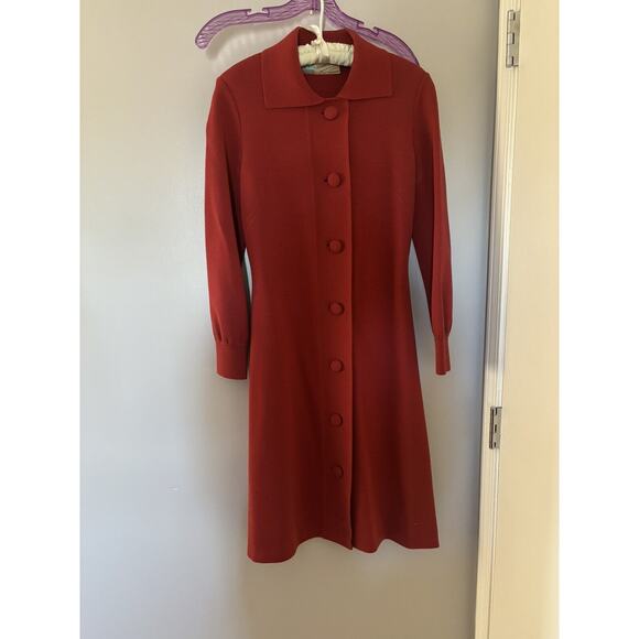 Vintage Cisanella 100% Wool Button Up Red Midi Dress - Picture 5 of 9